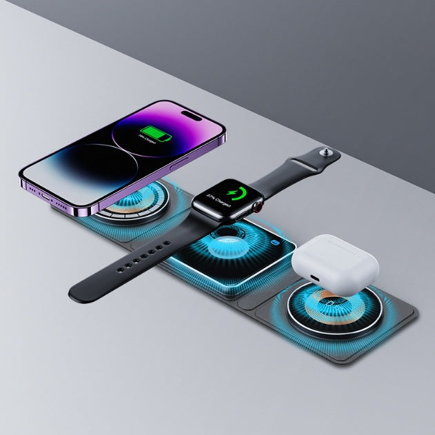 3-in-1 Magnetic Wireless Charger – Foldable Fast Charging Dock for iPhone, Apple Watch & AirPods