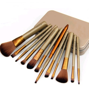 12-Piece Makeup Brush Set – Soft Rayon Bristles & Wooden Handles for Beginners