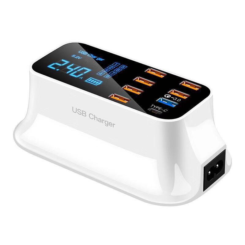 8-Port Quick Charge 3.0 USB Desktop Charger with LED Display – Type-C & Smart IC Technology