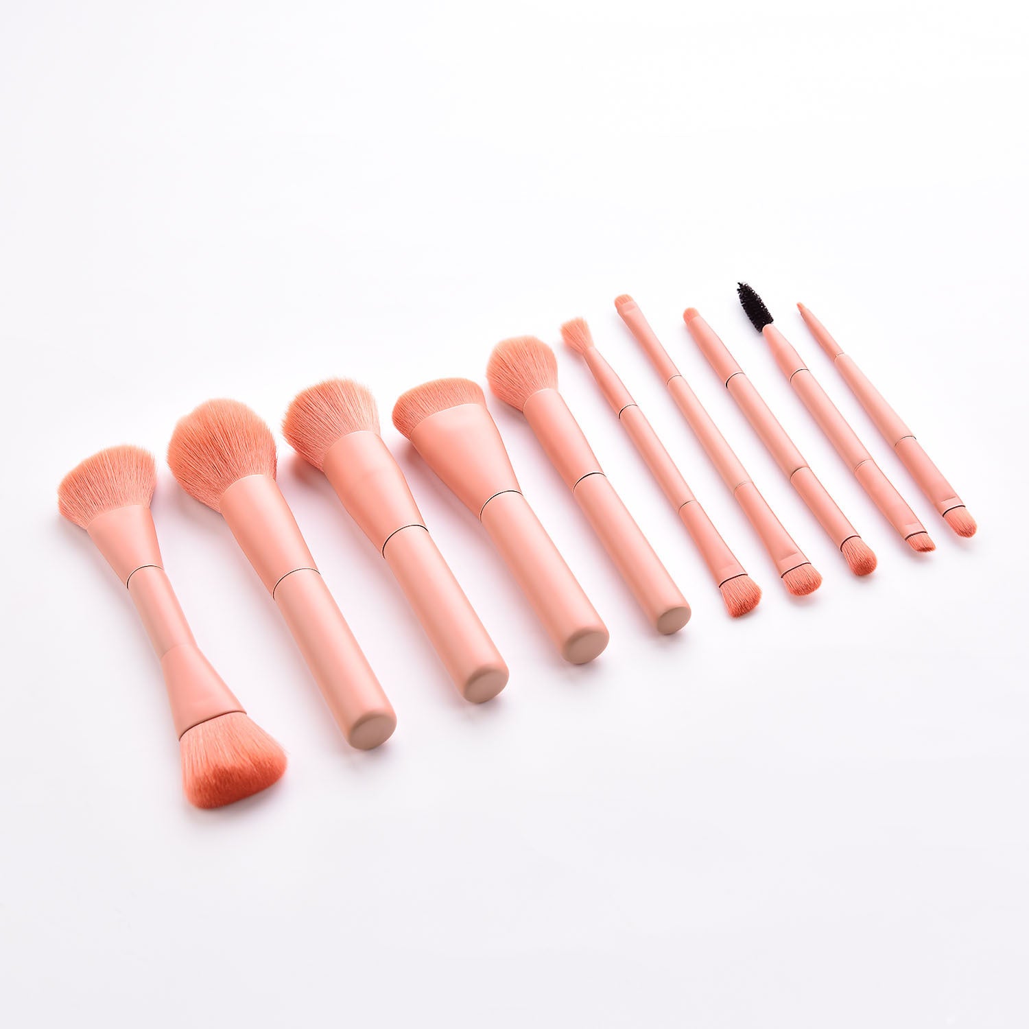 10-Piece Portable Makeup Brush Set – Nylon Bristles & Wooden Handles