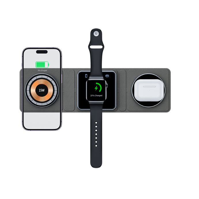 3-in-1 Magnetic Wireless Charger – Foldable Fast Charging Dock for iPhone, Apple Watch & AirPods