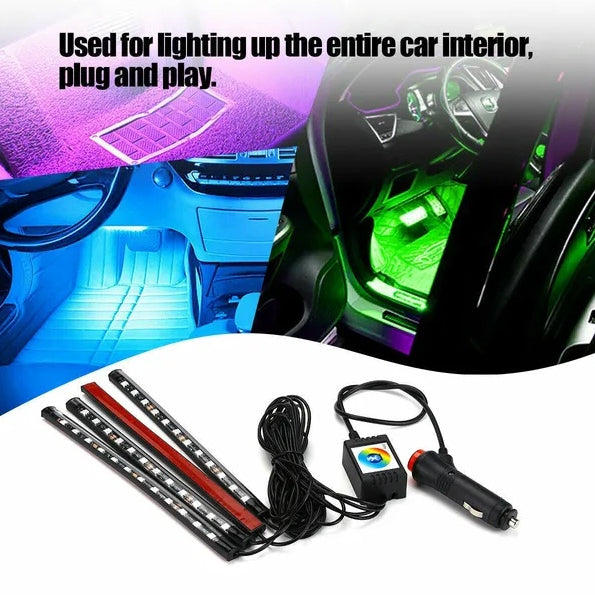 Bluetooth RGB LED Car Interior Light Kit – 4PCS App-Controlled Strip Lights (48 LEDs)