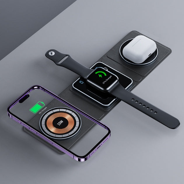 3-in-1 Magnetic Wireless Charger – Foldable Fast Charging Dock for iPhone, Apple Watch & AirPods