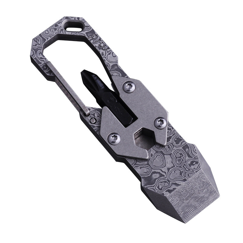 Men's Titanium Multifunction Key Chain Tool - TC4 Titanium &amp; Damascus Steel, Durable &amp; Stylish