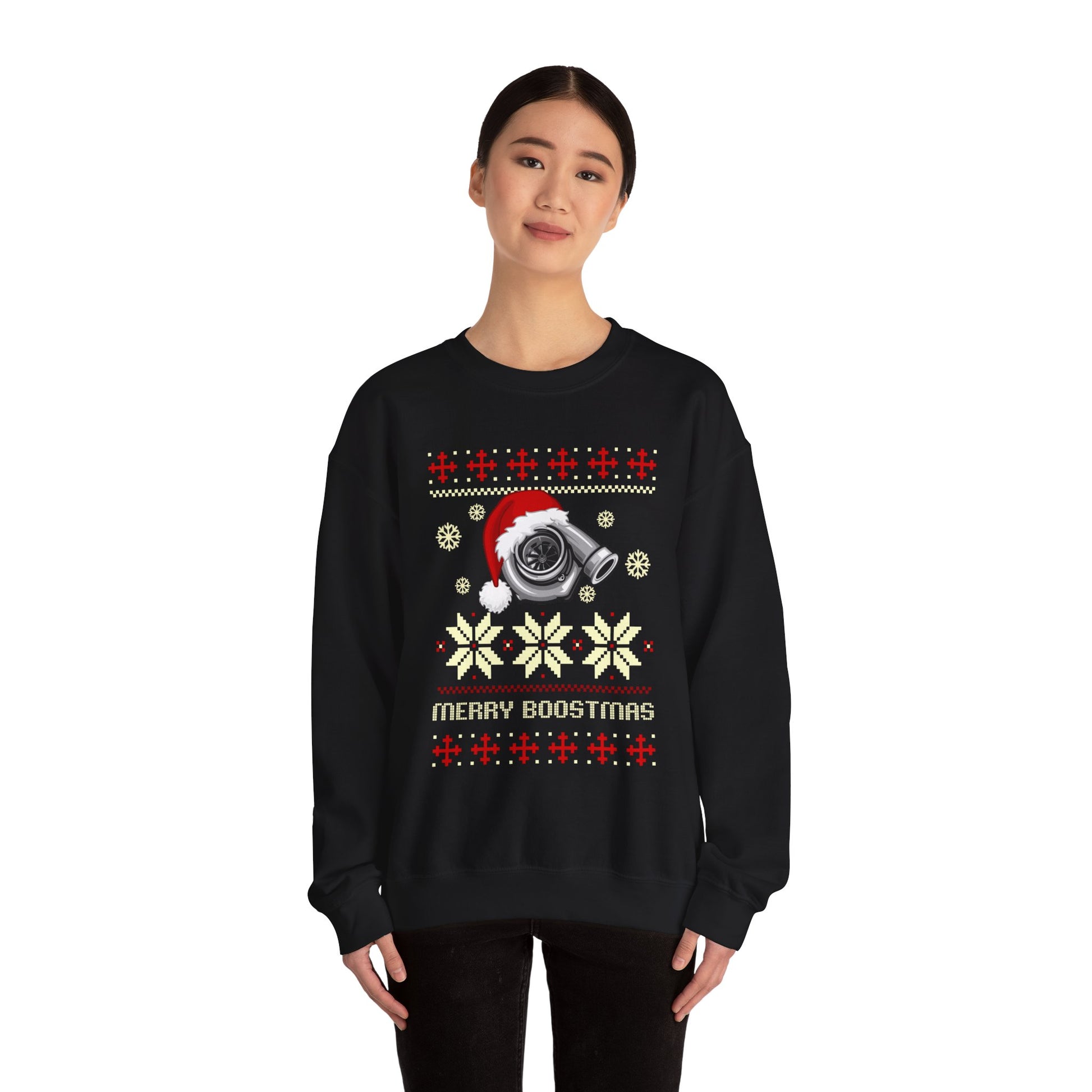 Merry Boostmas Ugly Christmas Sweatshirt | Turbo Car Christmas Sweater | JDM Holiday Jumper | Car Enthusiast Gift