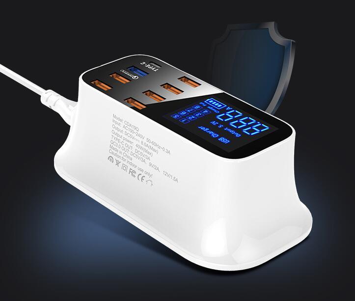 8-Port Quick Charge 3.0 USB Desktop Charger with LED Display – Type-C & Smart IC Technology
