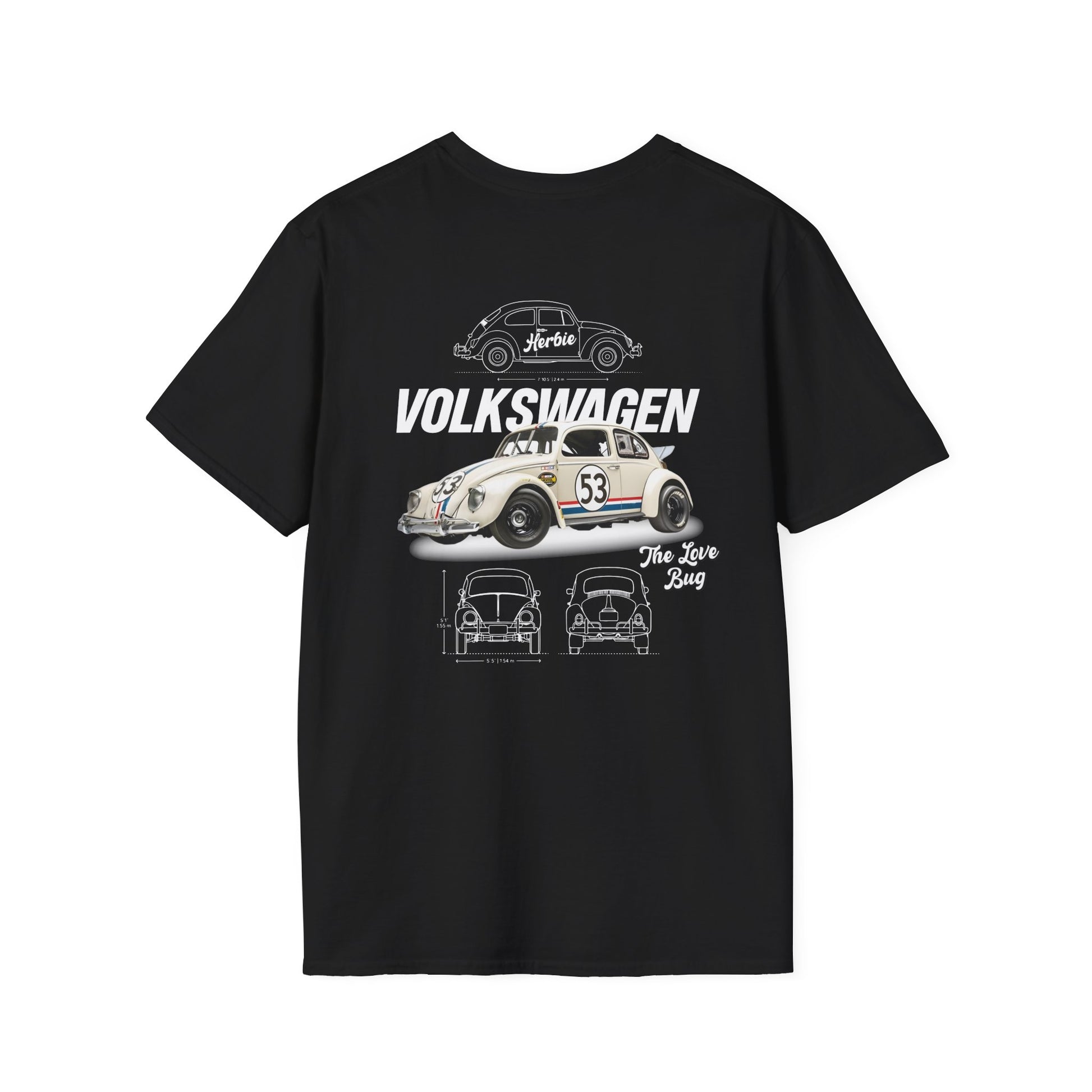 Black t-shirt with Volkswagen graphic on a white background