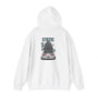 White hoodie with graphic design and 'STATIC' text on a white background