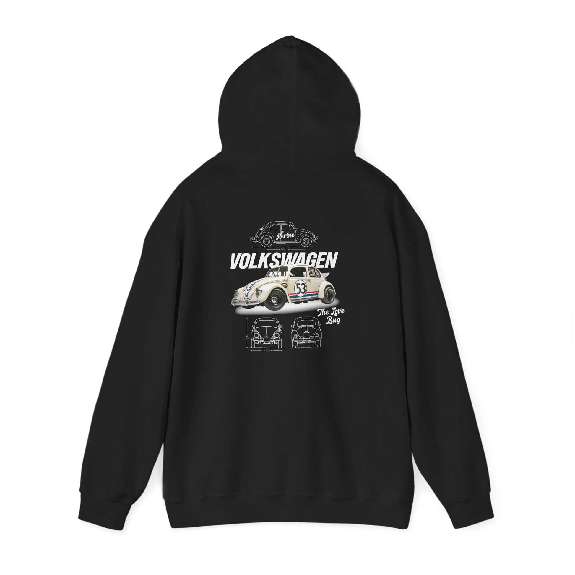 Black hoodie with Volkswagen graphic on a white background