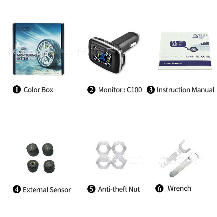 Tire Pressure and Temperature Monitoring System with LCD Display