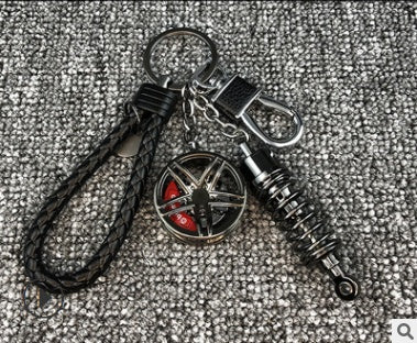 Stylish Car Keychain - Wheel & Shock Absorber Design with Braided Rope & Waist Buckle, Gift Packed