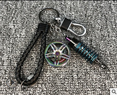 Stylish Car Keychain - Wheel & Shock Absorber Design with Braided Rope & Waist Buckle, Gift Packed