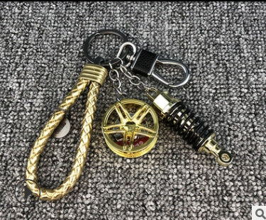 Stylish Car Keychain - Wheel & Shock Absorber Design with Braided Rope & Waist Buckle, Gift Packed