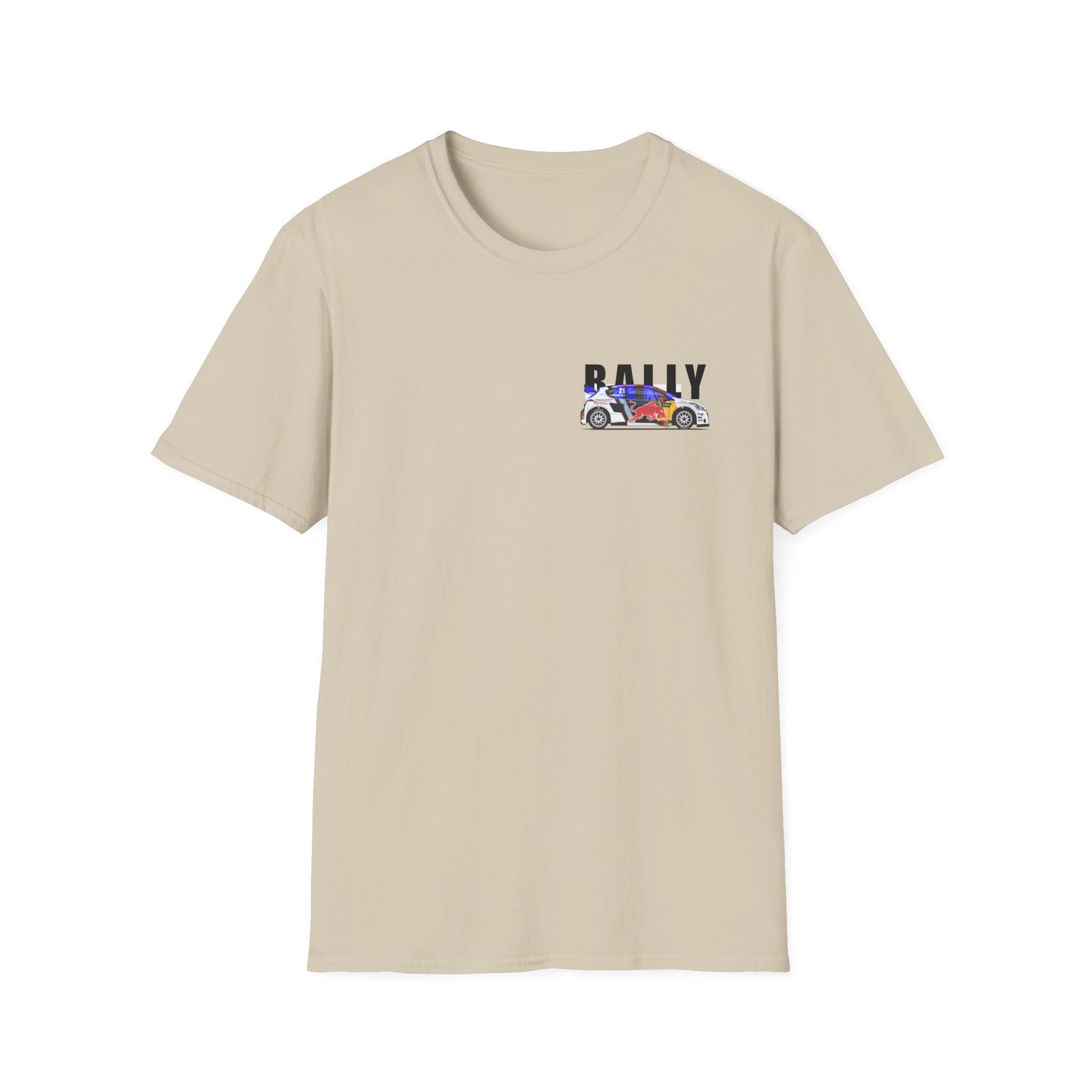 Beige t-shirt with a graphic design on a white background