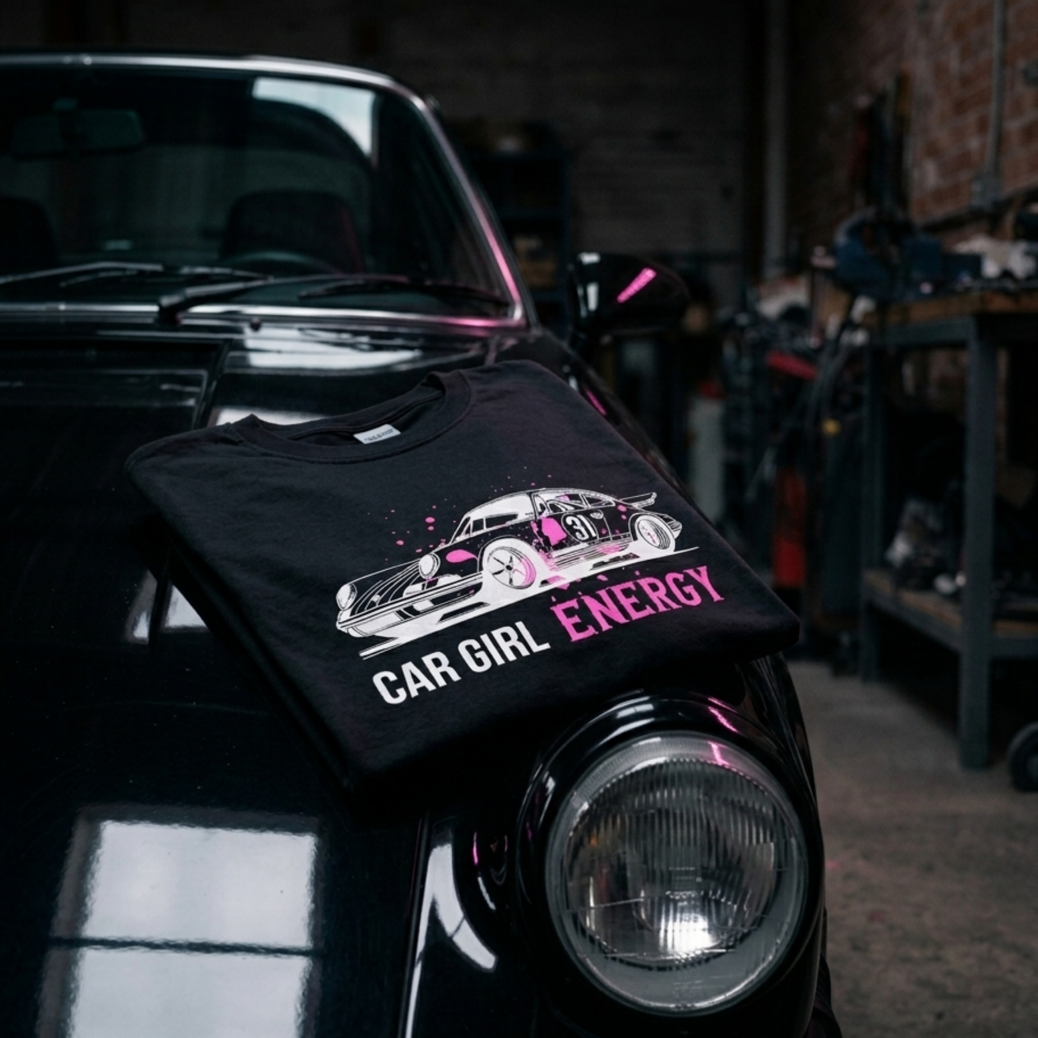 Car Girl Energy Boxy Tee, Porsche Style 911 Shirt, Oversized Women Car Shirt, Vintage Washed Car Tee, Pink Aesthetic Streetwear