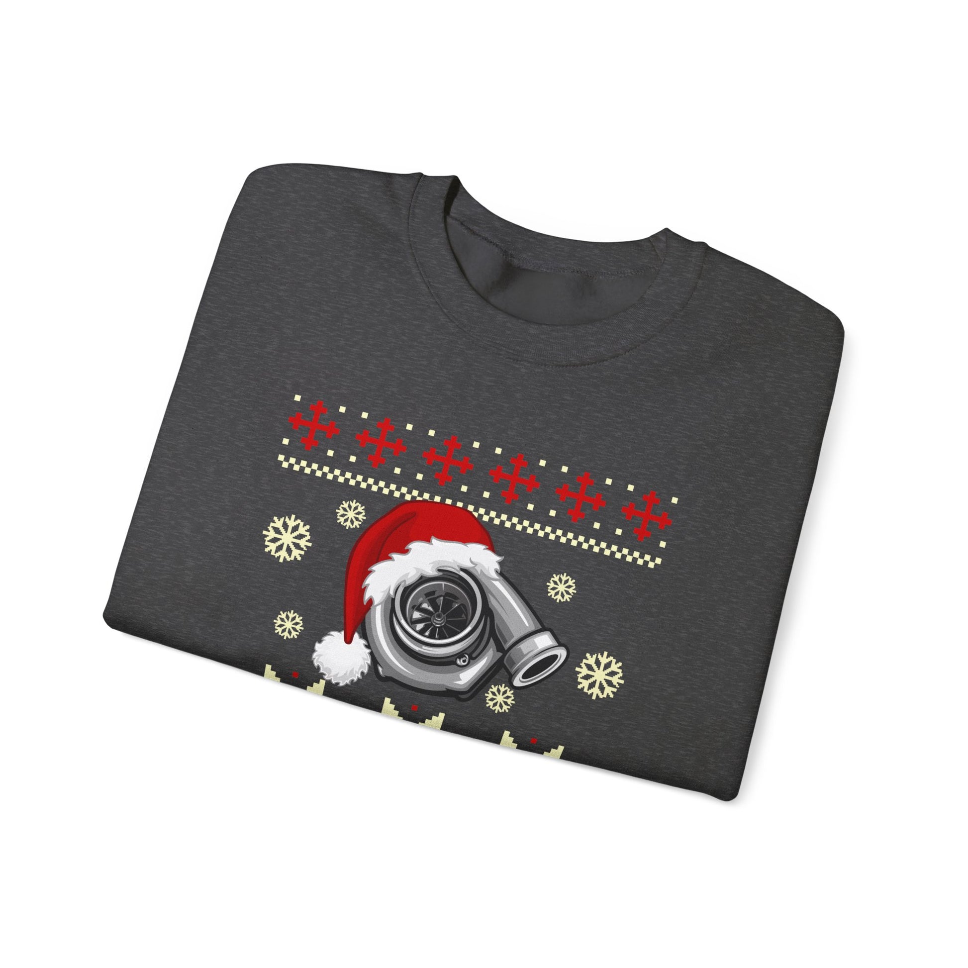Dark gray t-shirt with a camera wearing a Santa hat and Christmas patterns on a white background
