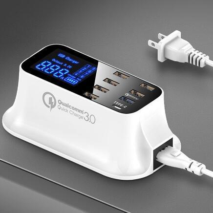8-Port Quick Charge 3.0 USB Desktop Charger with LED Display – Type-C & Smart IC Technology