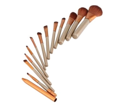 12-Piece Makeup Brush Set – Soft Rayon Bristles & Wooden Handles for Beginners