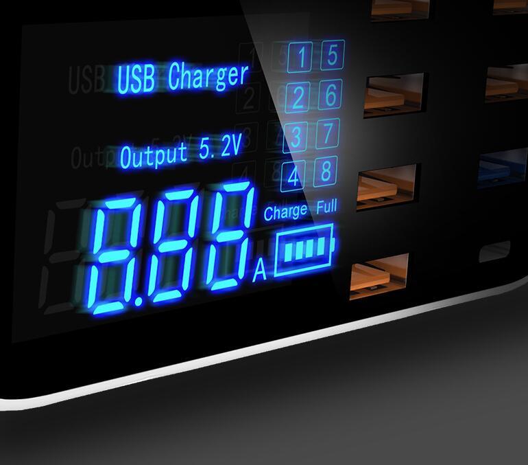 8-Port Quick Charge 3.0 USB Desktop Charger with LED Display – Type-C & Smart IC Technology