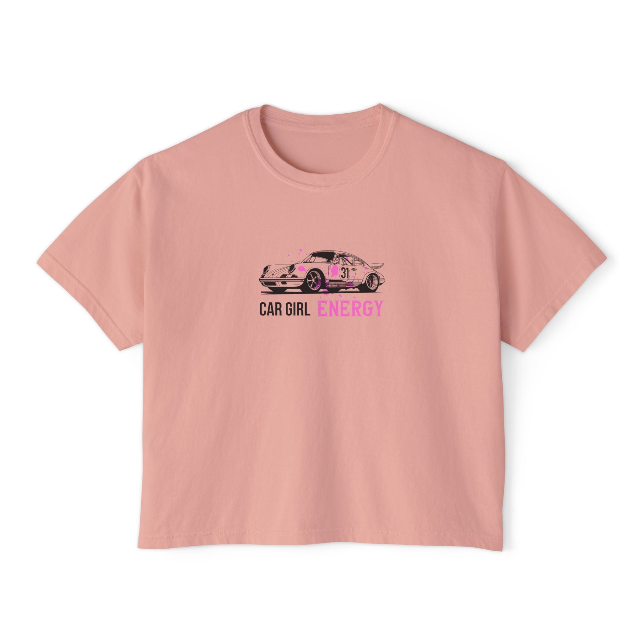 Car Girl Energy Boxy Tee, Porsche Style 911 Shirt, Oversized Women Car Shirt, Vintage Washed Car Tee, Pink Aesthetic Streetwear