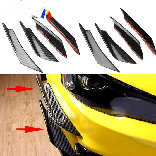 4pcs Universal Car Front Bumper Fins Body Splitter Spoiler Canards Black Carbon Fiber Print