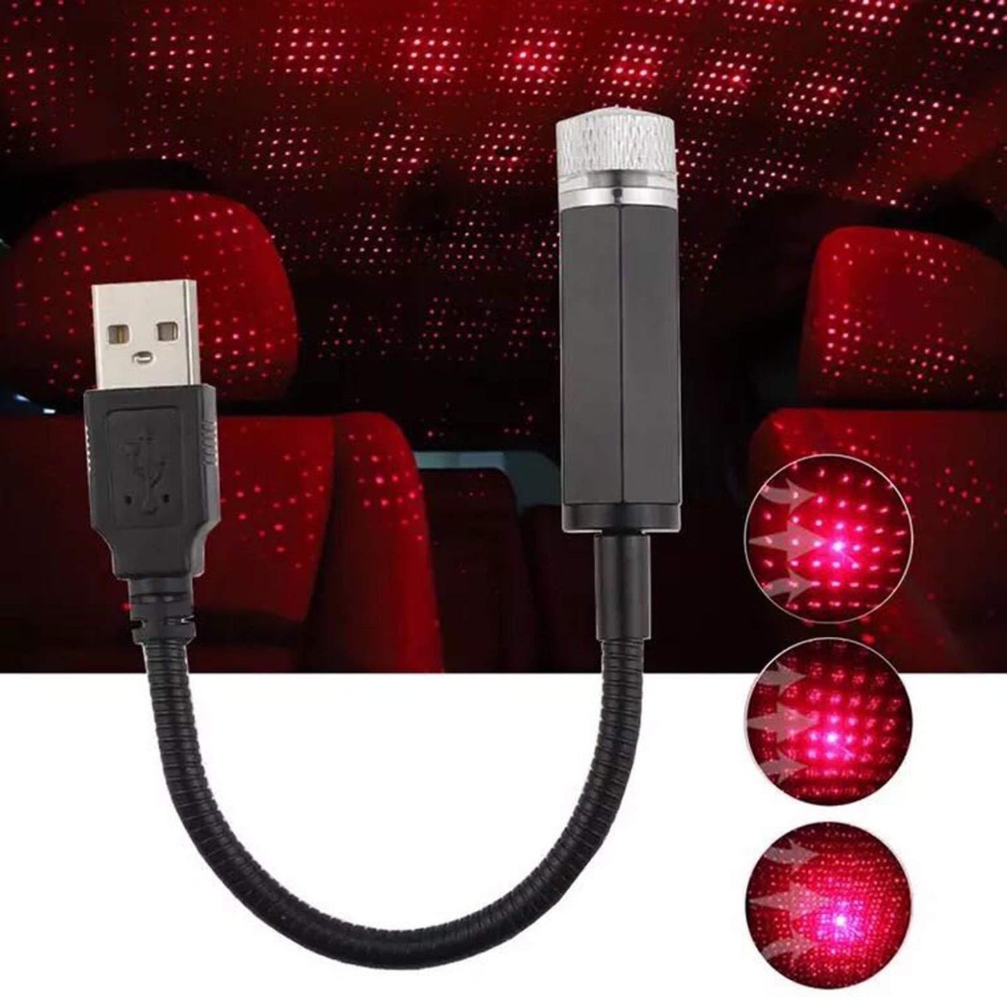 Adjustable USB Car Star Projector Light - 360-Degree Rotating Starlight