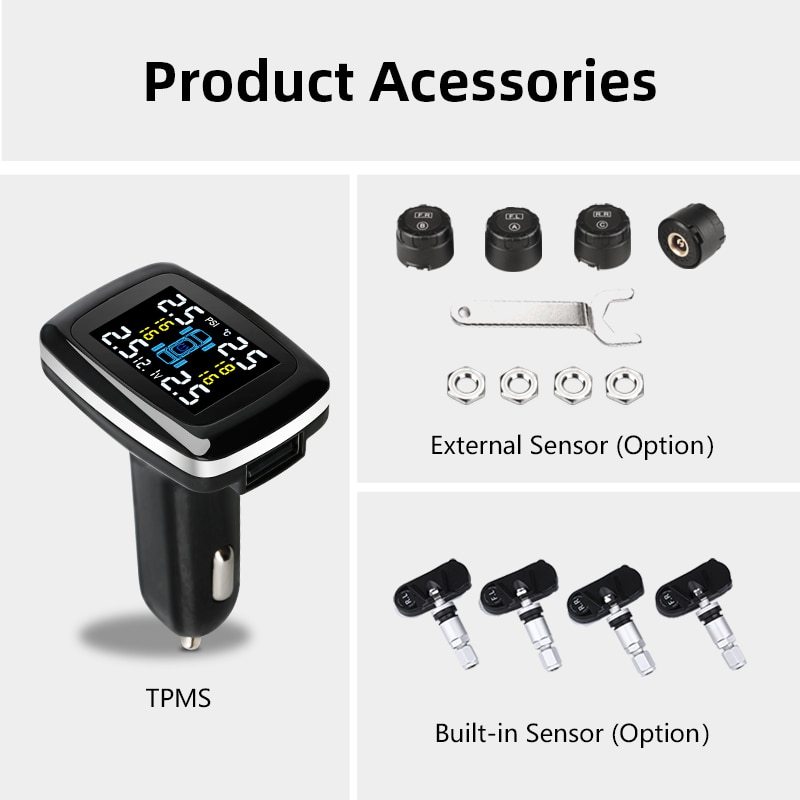 Tire Pressure and Temperature Monitoring System with LCD Display