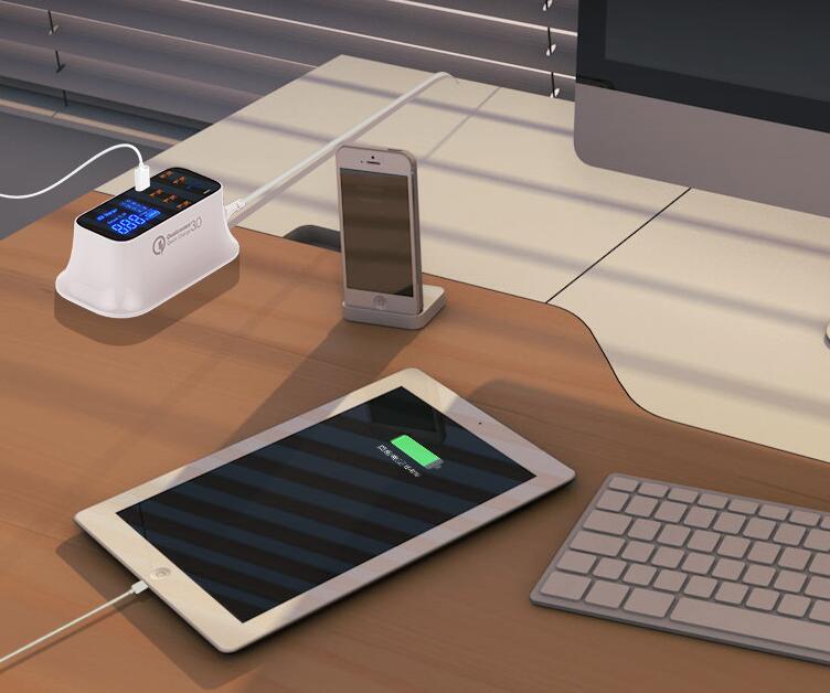 8-Port Quick Charge 3.0 USB Desktop Charger with LED Display – Type-C & Smart IC Technology