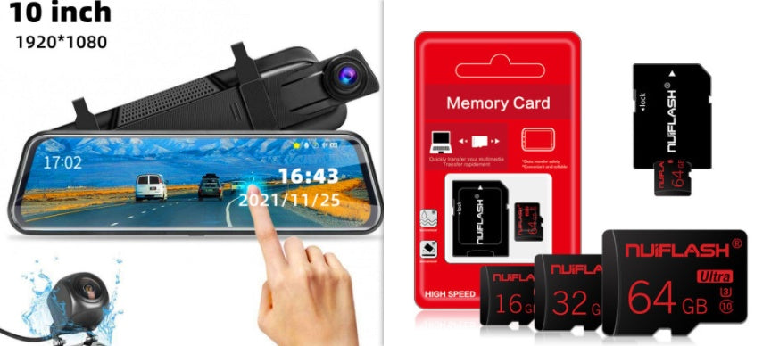 10-Inch Full Screen Rear-View DVR Mirror with Dual Cameras
