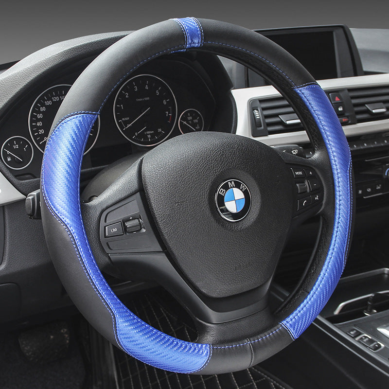 Luxury Leather Steering Wheel Cover - Four Seasons, Universal Fit, Multiple Colors, 15-Inch