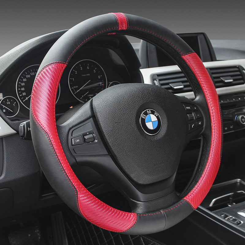 Luxury Leather Steering Wheel Cover - Four Seasons, Universal Fit, Multiple Colors, 15-Inch