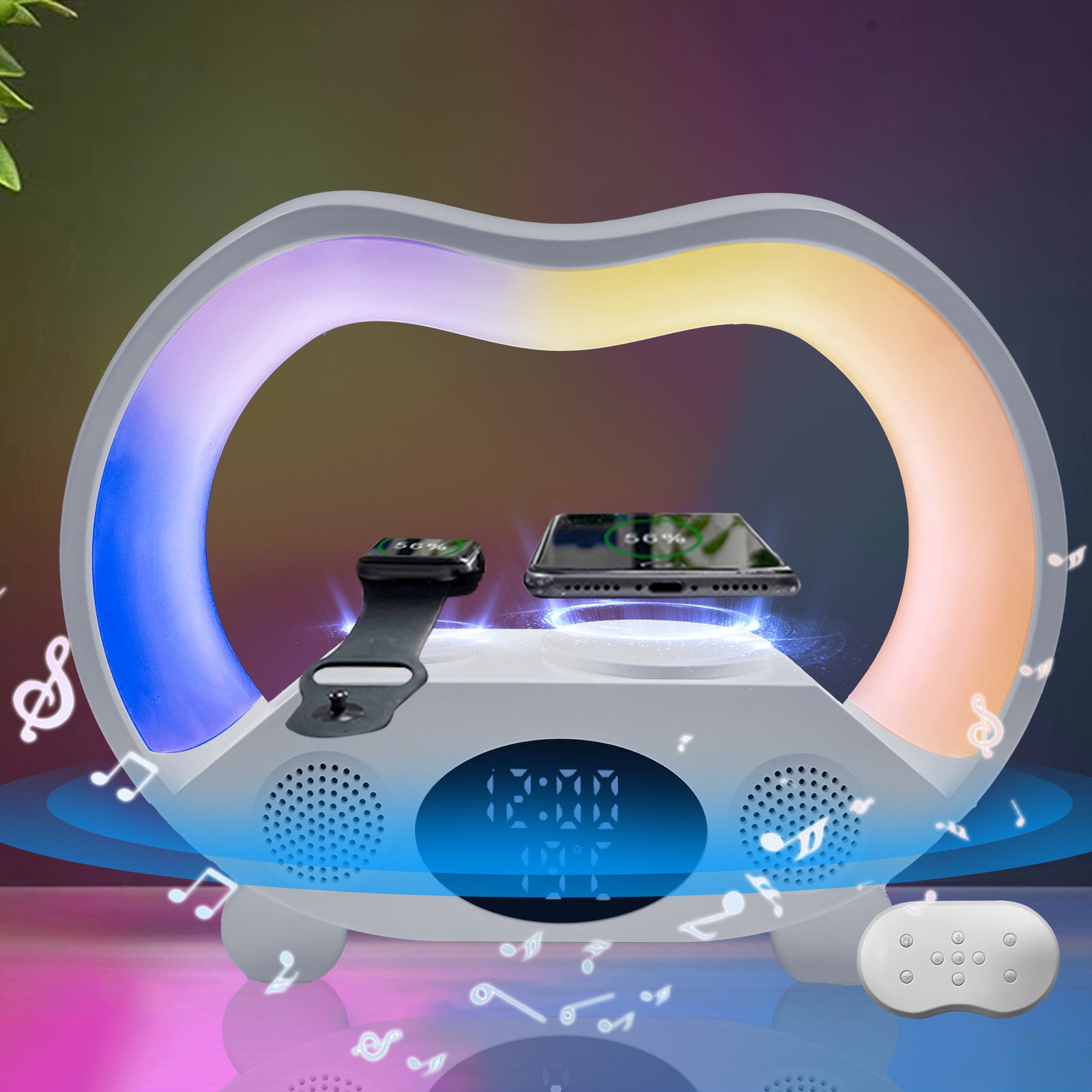 2025 New 6-in-1 Smart Bluetooth Charging Station – Wireless Charger, Speaker, Clock & RGB Lamp
