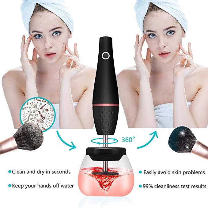 Electric Makeup Brush Cleaner – Rechargeable Automatic Spinner Cleaner (Black)