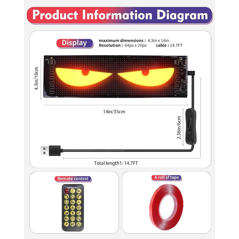 14" Programmable LED Pixel Display Panel – Scrollable Text & Animations for Events, Cars, and More