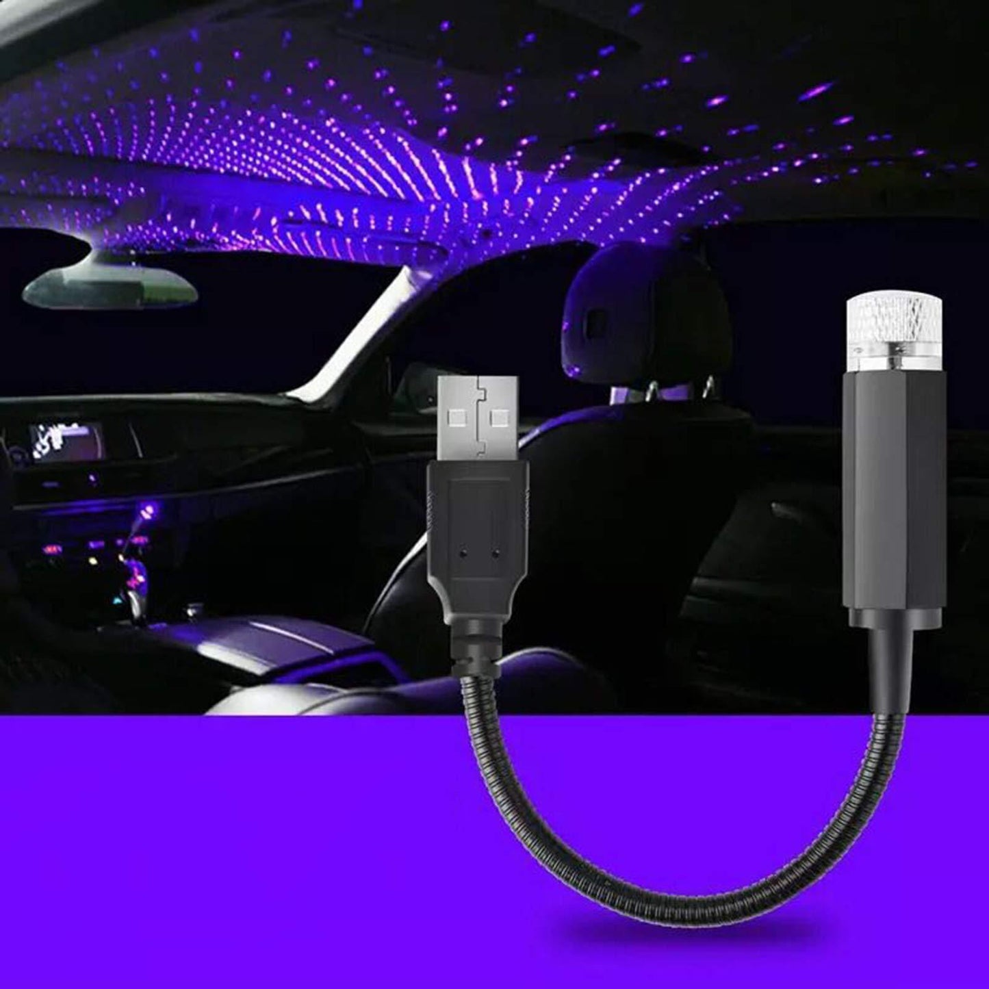 Adjustable USB Car Star Projector Light - 360-Degree Rotating Starlight