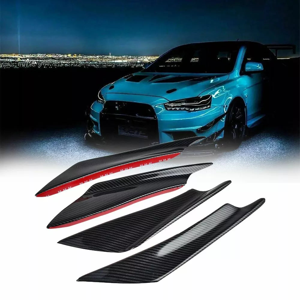 4pcs Universal Car Front Bumper Fins Body Splitter Spoiler Canards Black Carbon Fiber Print