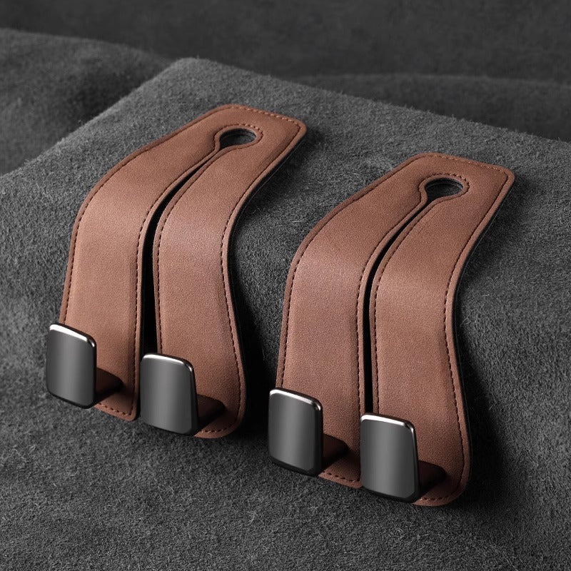 Designer Headrest Seat Hooks - Alloy and Suede Material