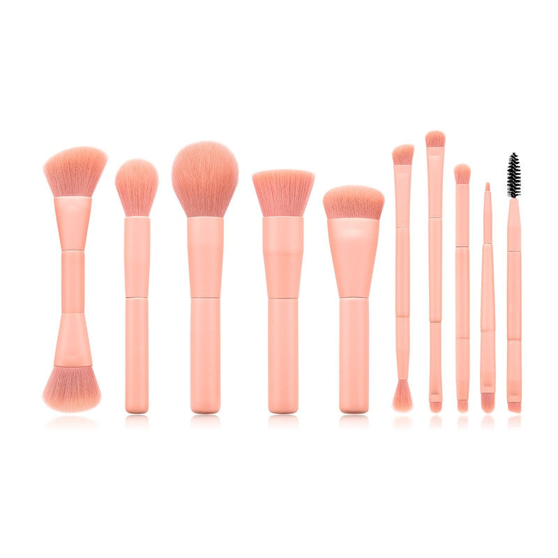10-Piece Portable Makeup Brush Set – Nylon Bristles & Wooden Handles