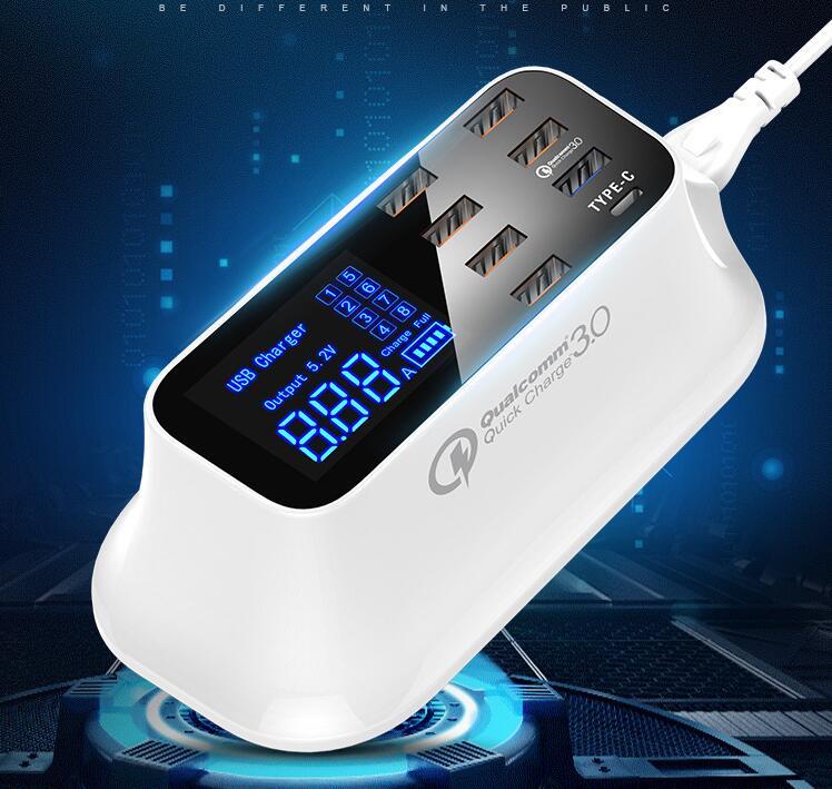 8-Port Quick Charge 3.0 USB Desktop Charger with LED Display – Type-C & Smart IC Technology
