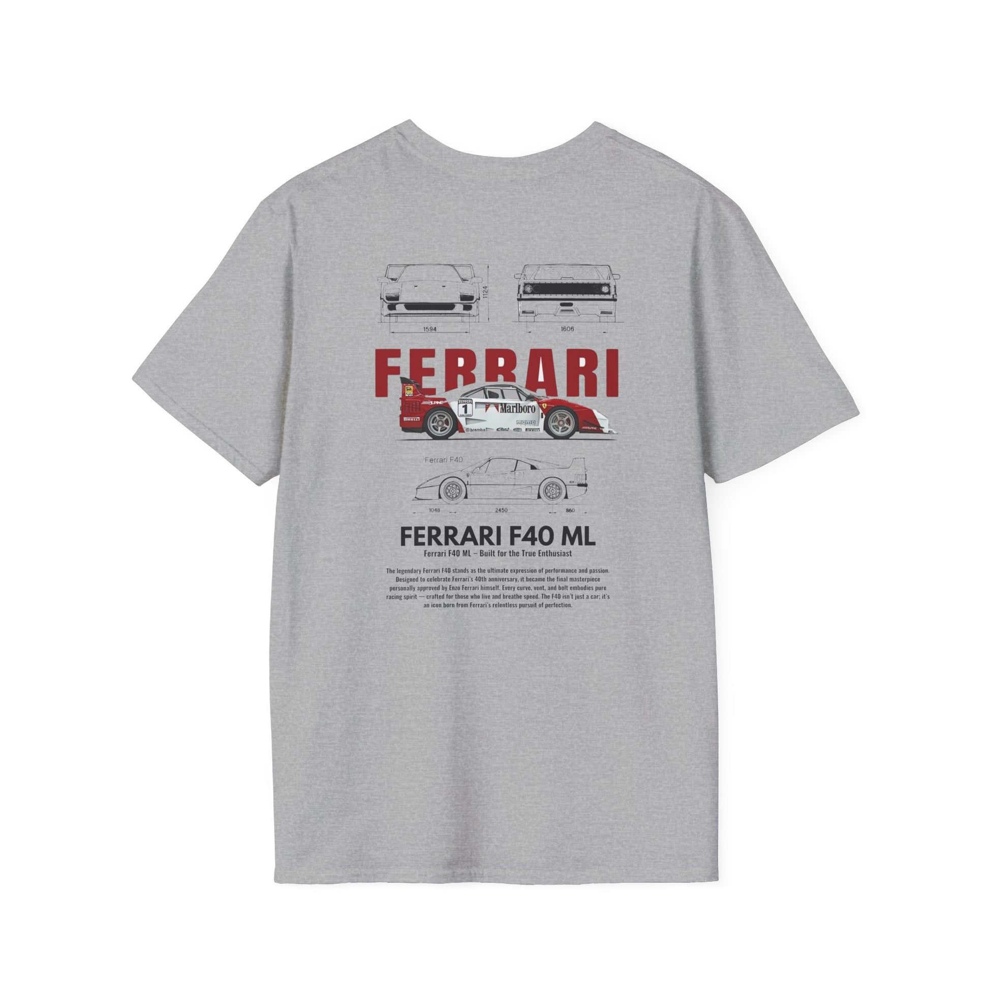 Ferrari F40 Mechanical Design Hoodie | Italian Supercar Sweatshirt | Gildan 18500