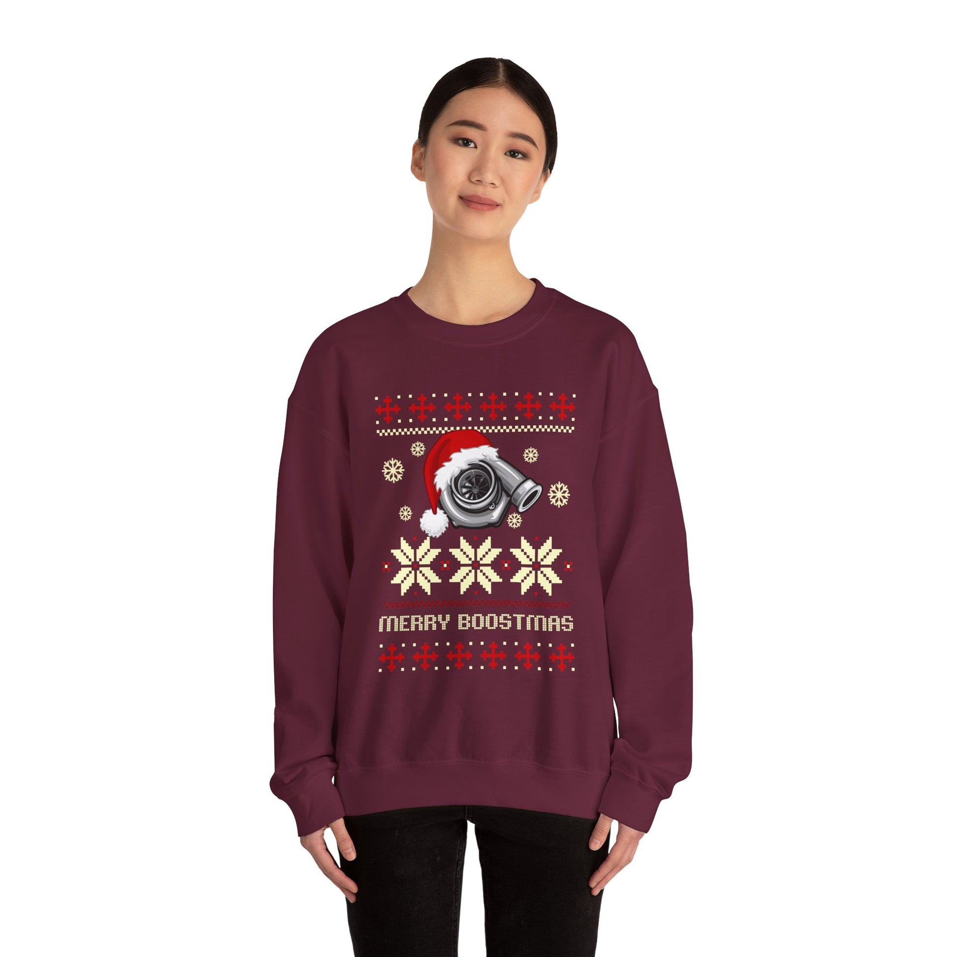 Merry Boostmas Ugly Christmas Sweatshirt | Turbo Car Christmas Sweater | JDM Holiday Jumper | Car Enthusiast Gift