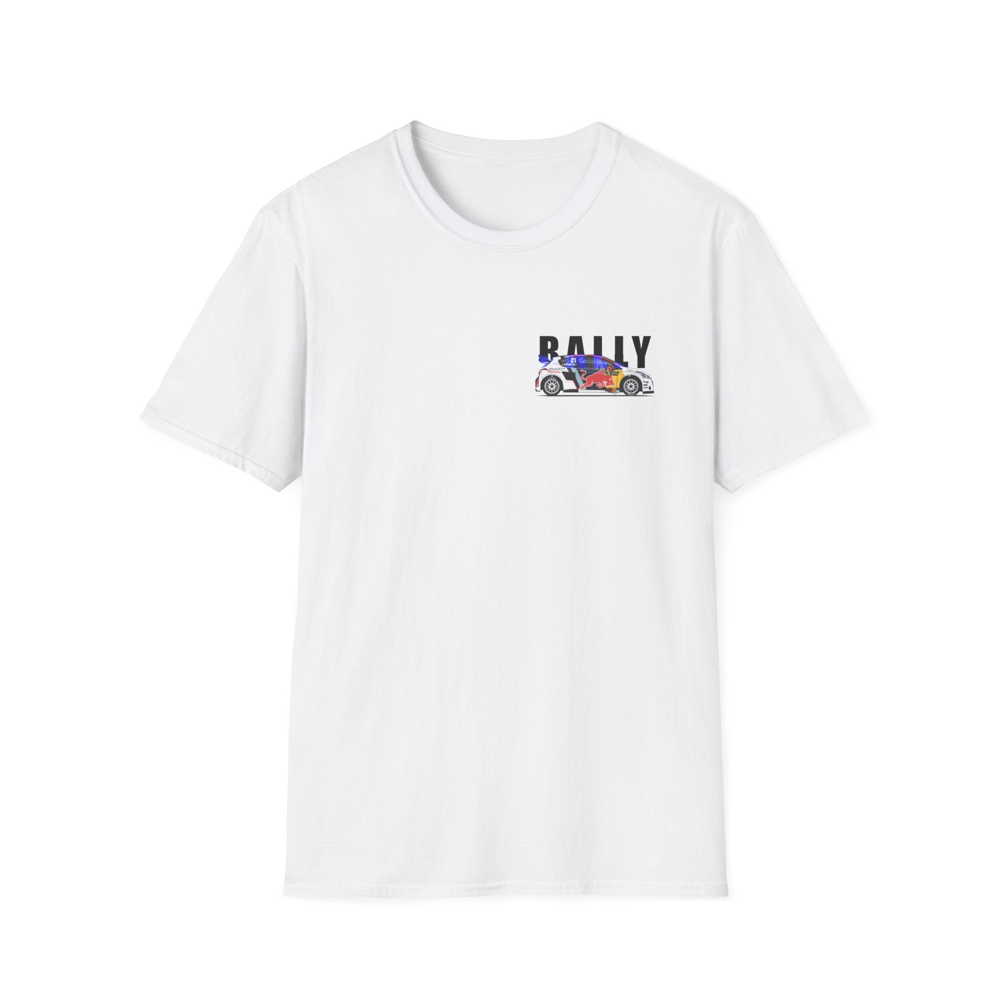 White t-shirt with a graphic design on a white background
