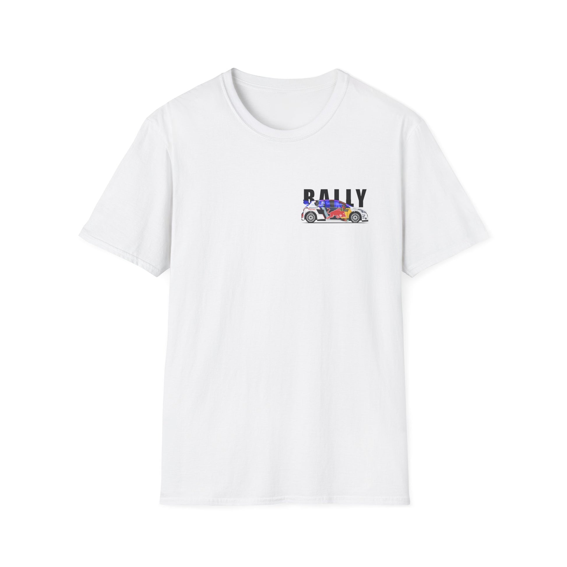 White t-shirt with a graphic design on a white background