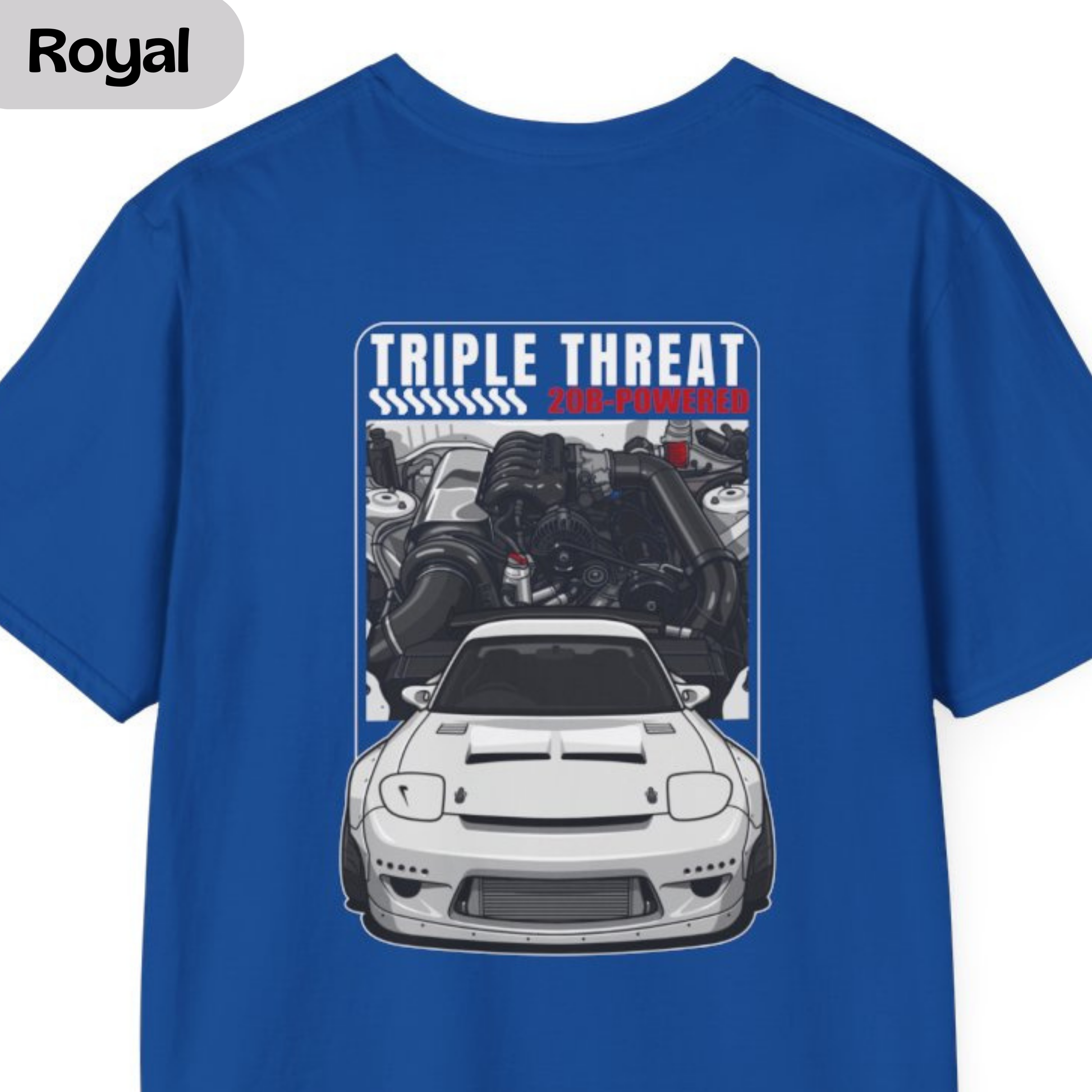 20B Powered FD RX7 Shirt, Mazda RX7 T-Shirt, Triple Threat Tee, Rotary Engine Shirt, JDM Car Tee, FD RX7 Gift, Front and Back Graphic Tee