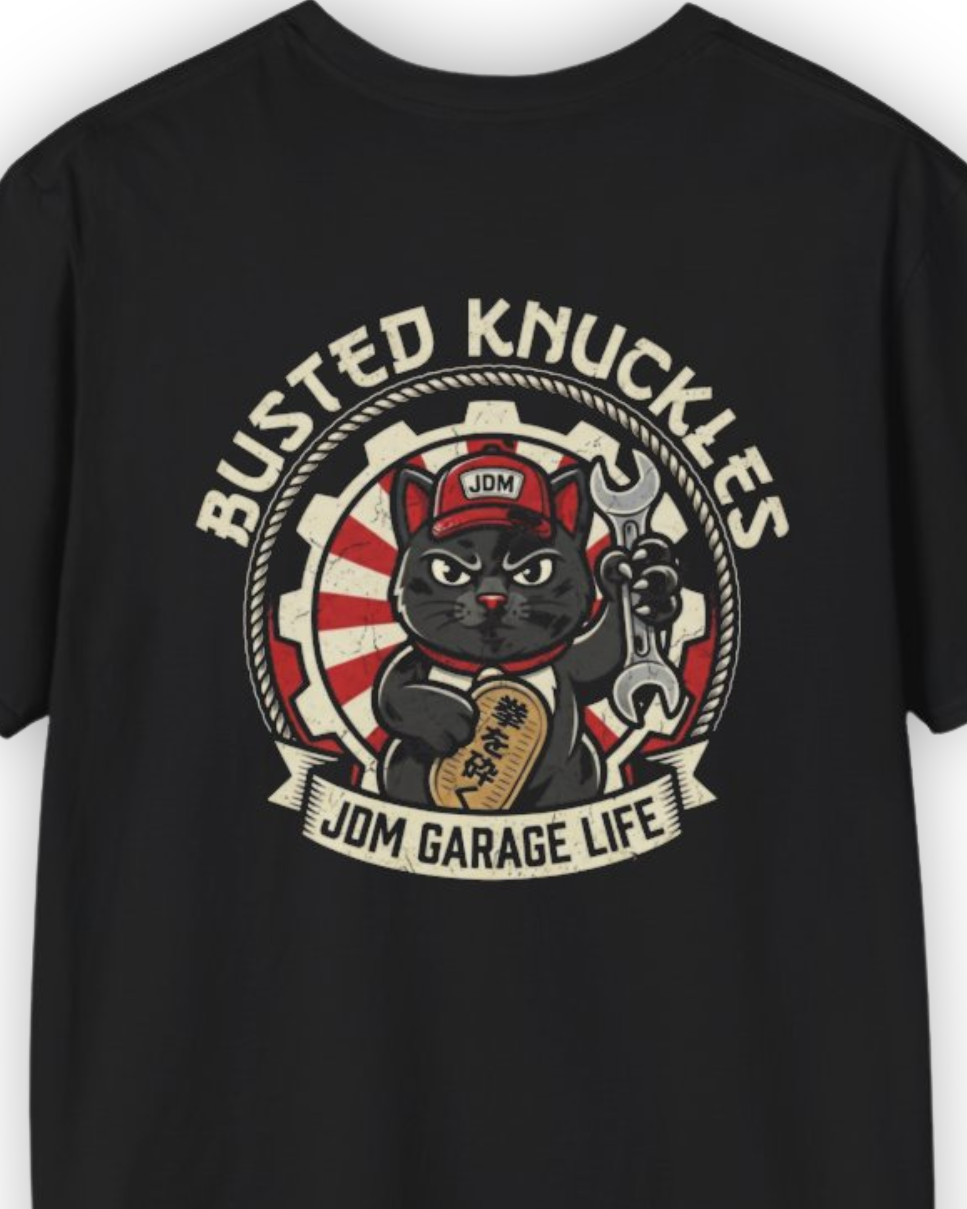 JDM Garage Cat Tee | Lucky Mechanic Streetwear Shirt Tuning Techniques