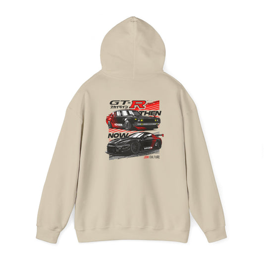 JDM Culture GT-R Then and Now Hoodie with Racing Car Design