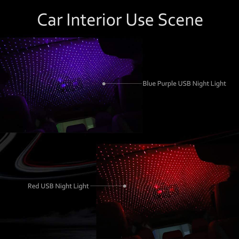 Adjustable USB Car Star Projector Light - 360-Degree Rotating Starlight