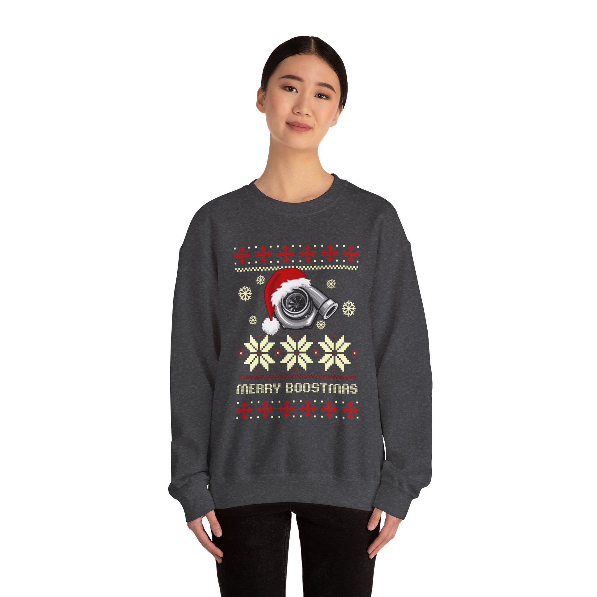 Merry Boostmas Ugly Christmas Sweatshirt | Turbo Car Christmas Sweater | JDM Holiday Jumper | Car Enthusiast Gift