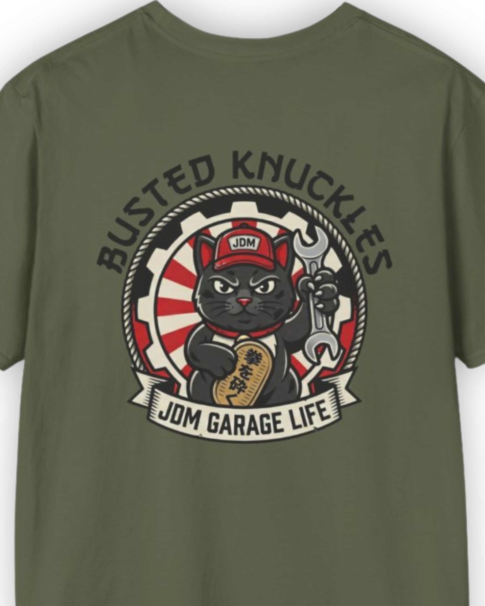 JDM Garage Cat Tee | Lucky Mechanic Streetwear Shirt Tuning Techniques