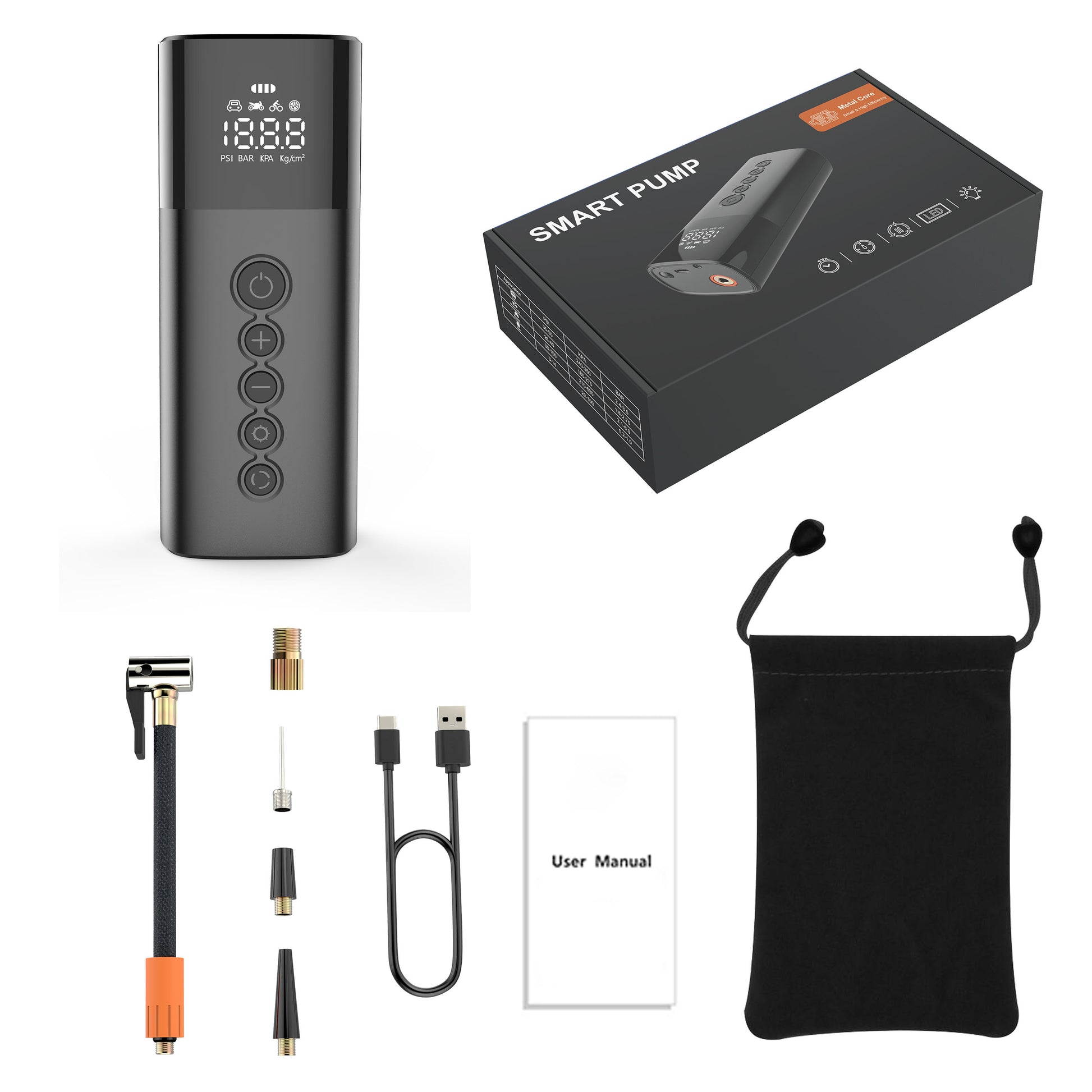 Portable Car Air Pump – Multifunctional Electric Tire Inflator with Compact Design
